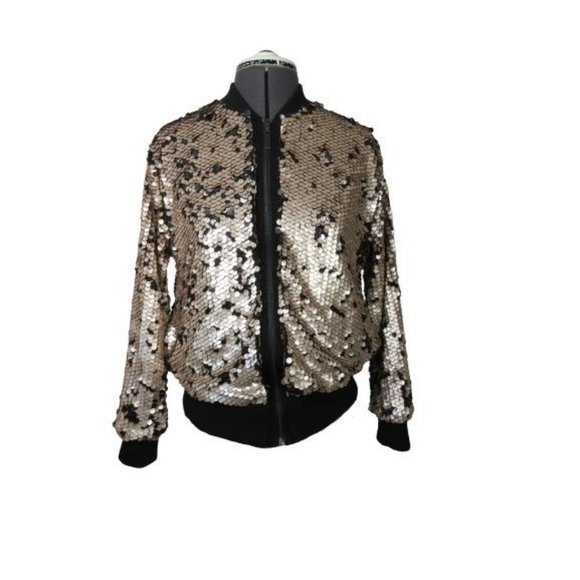 Urban Outfitters Silence + Noise women's zip front Lex rose sequin bomber jacket - Picture 1 of 11